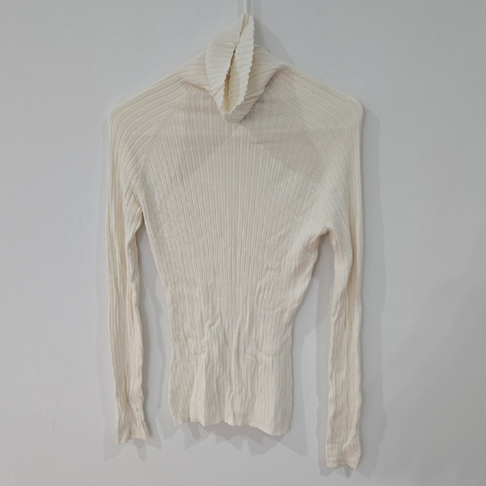 INC International Concepts Sz Medium Womens White Ribbed TurtleNeck Sweater